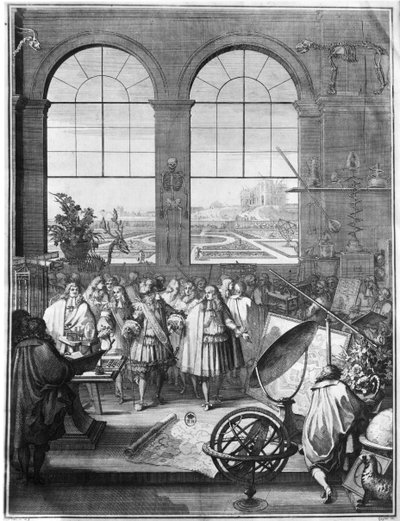 Ludwig XIV. (1638-1715) und sein Gefolge besuchen die Königliche Akademie der Wissenschaften, nach 1665 von Sebastien I Le Clerc